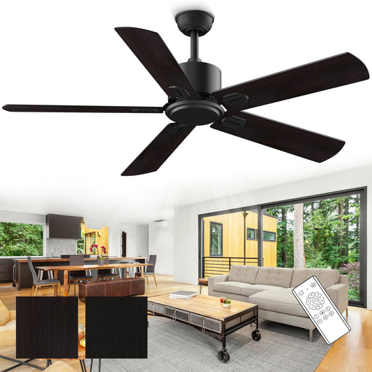 SKEVEN 52" Ceiling Fan with Remote Control No Light, 6 Speeds Reversible DC Motor Indoor Outdoor 5 Blades Ceiling Fans(Black/Walnut)