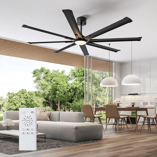 Skeven Ceiling Fans with Lights- 72" Large Indoor Outdoor Ceiling Fan with Light and Remote, LED Dimmable DC 6 Speed Reversible, 8 Aluminum Blades Ceiling Fan for Bedroom