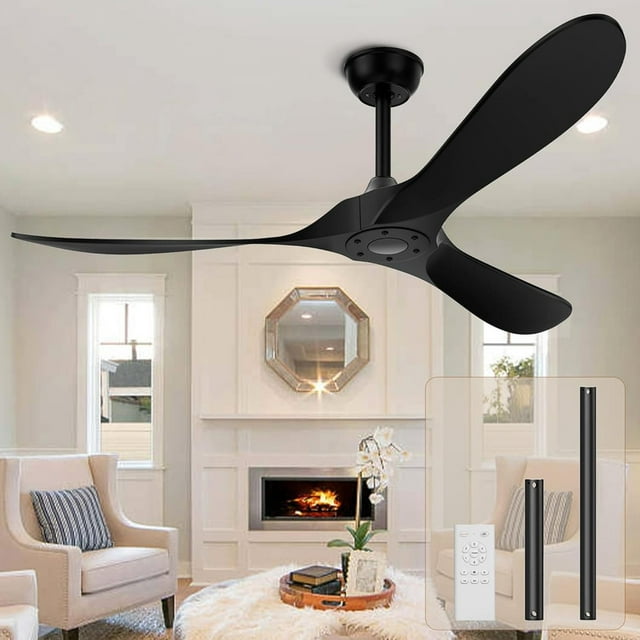 Skvevn Ceiling Fan with Remote, 52" Outdoor/Indoor Modern Ceiling Fans Reversible DC Motor for Patios, Bedroom, Living Room (Black)